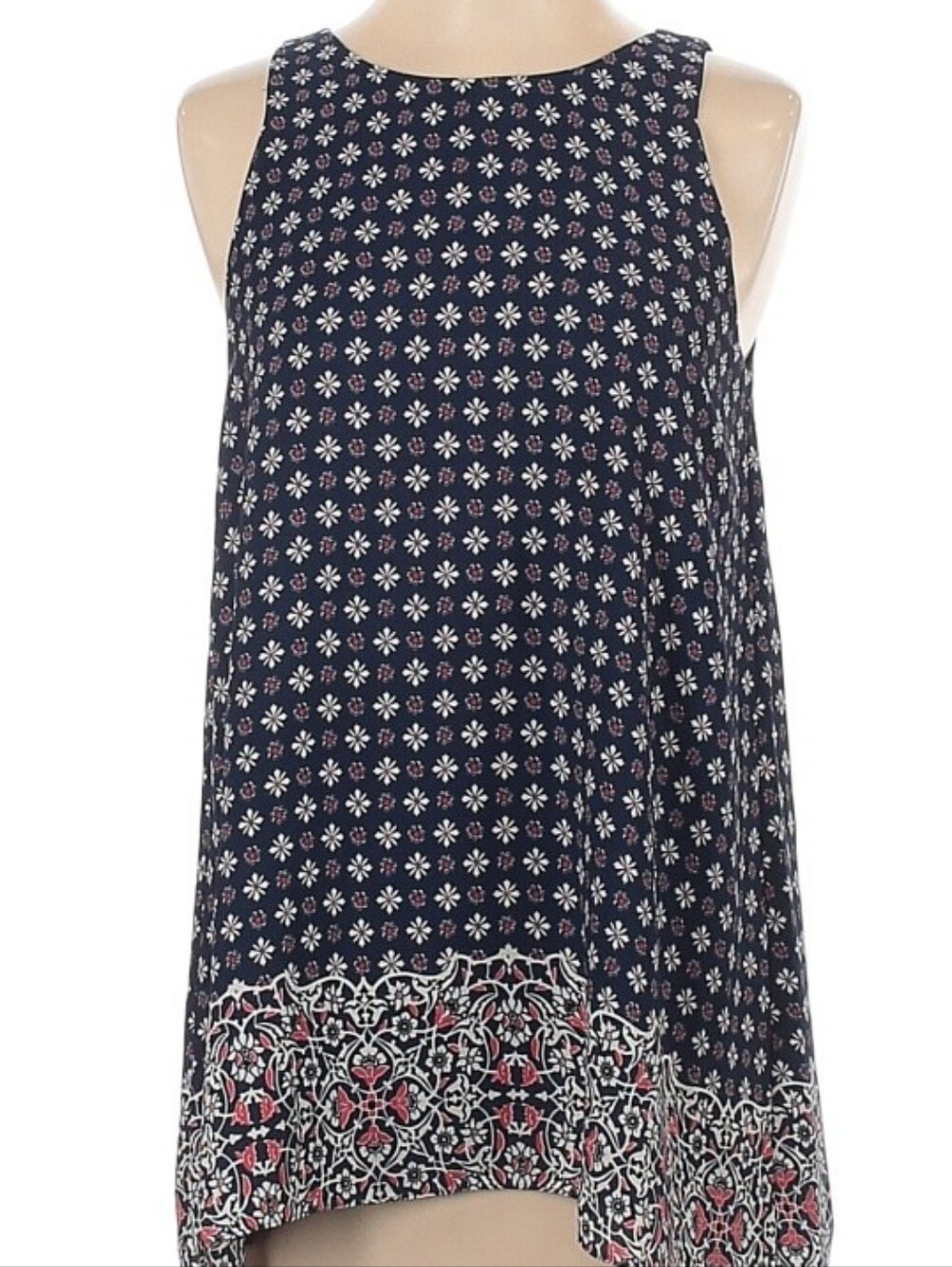Max Studio Navy Floral Sleeveless Blouse